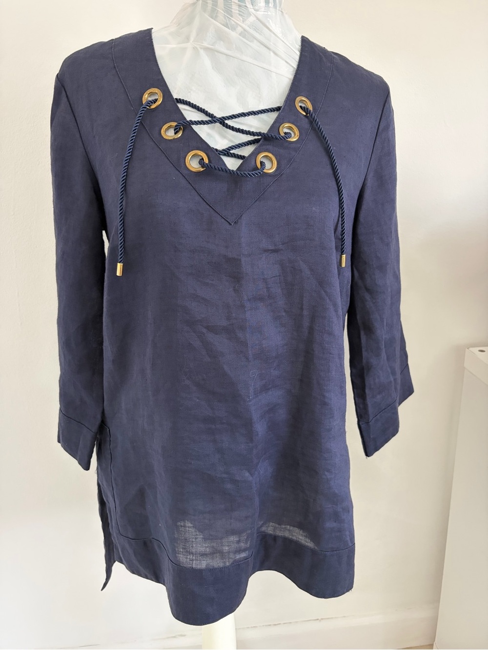 August Silk Navy 100% Linen Blouse